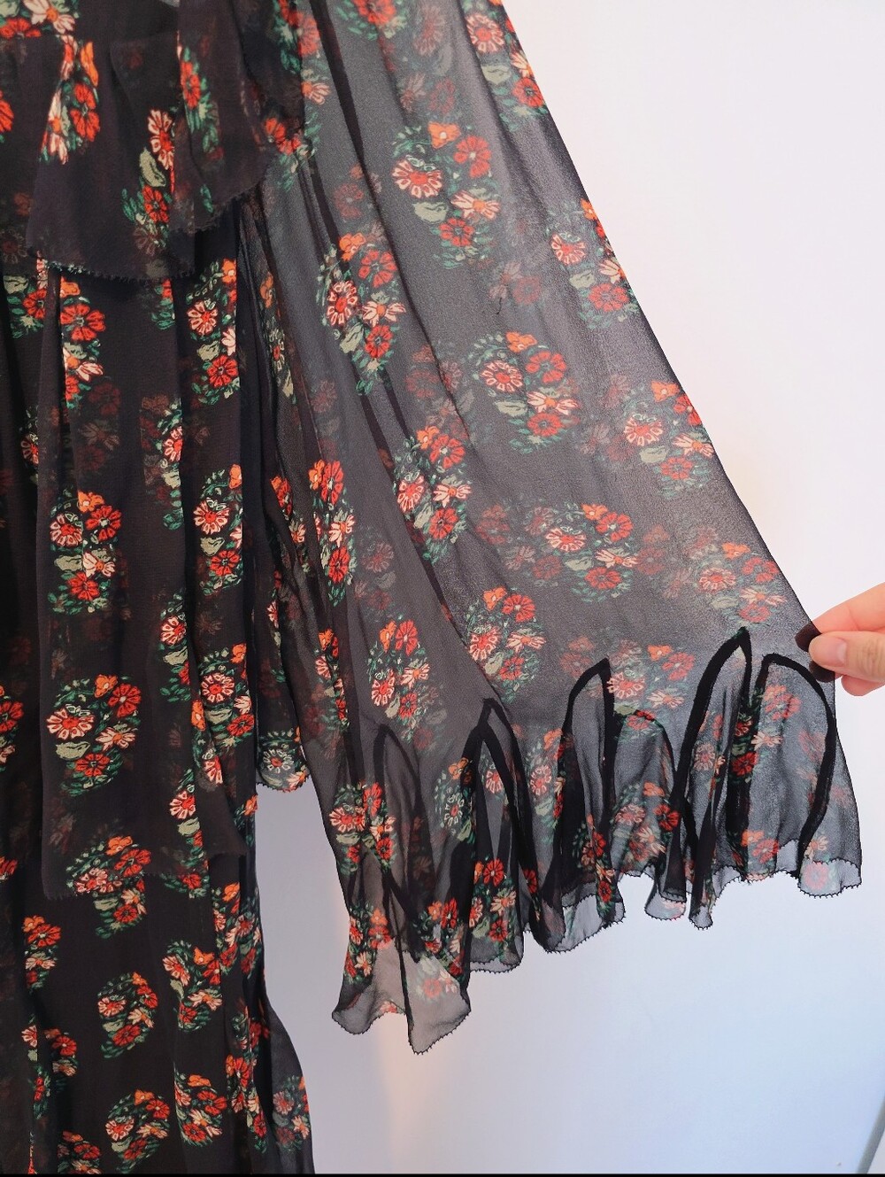 Doen Alette Romantic 100% Silk Sheer Dress In Paisley Floral Black Size Medium - Picture 12 of 14